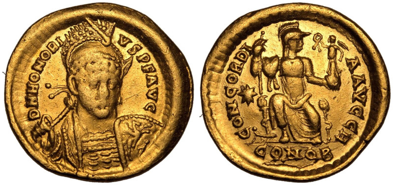 ROMAN EMPIRE. Honorius. 
Gold Solidus, AD 408-420. Constantinople. 
Obv: D N H...