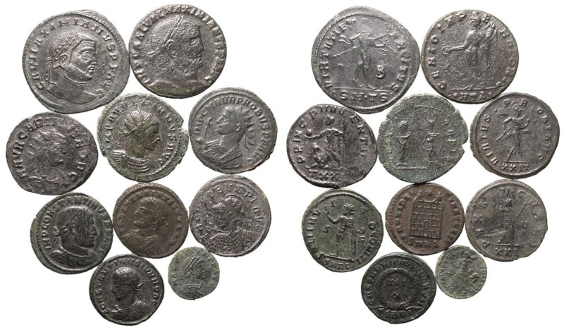 ROMAN EMPIRE. Various Emperors. 
Billon/Bronze 10 x BI & AE Denominations, 4th ...