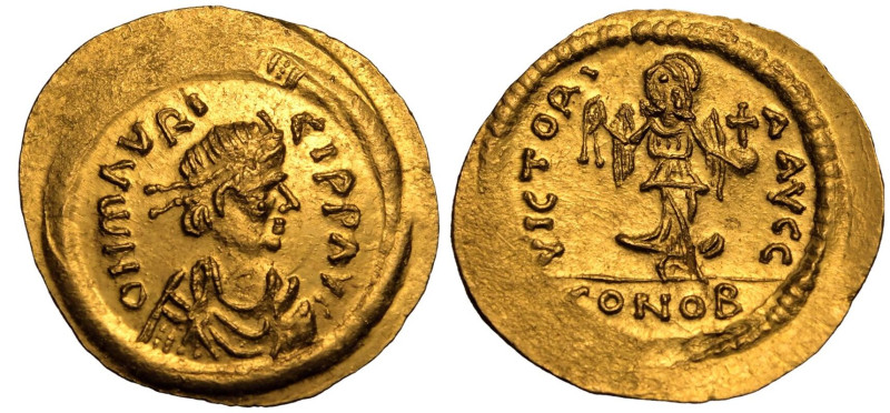 BYZANTINE EMPIRE. Maurice Tiberius. 
Gold Semissis, AD 583-602. Constantinople....