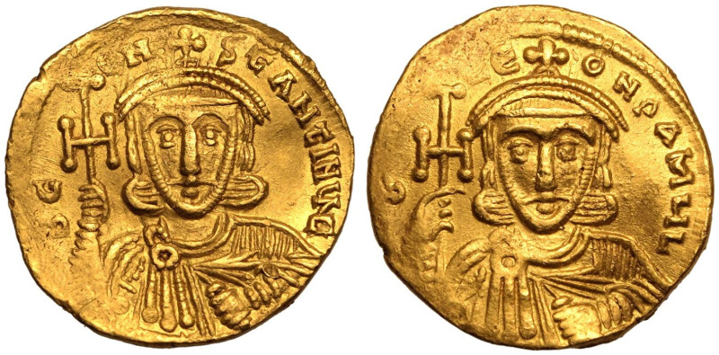 BYZANTINE EMPIRE. Constantine V 'Copronymus', with Leo III. 
Gold Solidus, AD 7...