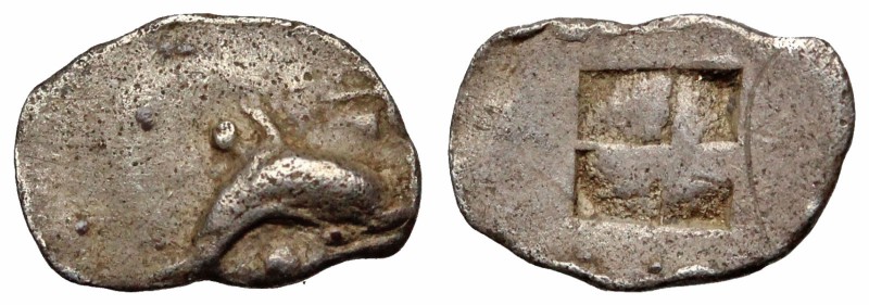 ISLANDS off THRACE, Thasos. Circa 500-480 BC. AR Hemiobol (9.5mm, 0.25g). Dolphi...