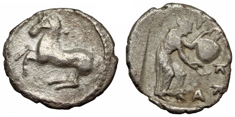 THESSALY, Trikka. Circa 440-400 BC. AR Trihemiobol. (12mm, 0.79g). Horse rearing...