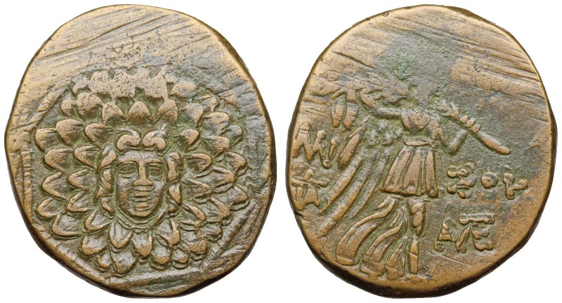 PONTOS, Amisos. Circa 85-65 BC. Æ. (23mm, 7.21g). Aegis with Gorgon Medusa. / Ni...