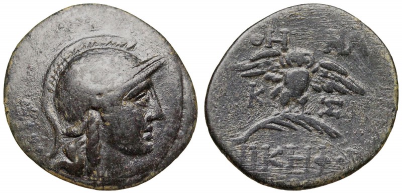 MYSIA, Pergamon. Early-mid 2nd century BC. Æ (17.5mm, 2.07 g, 12h). Helmeted hea...