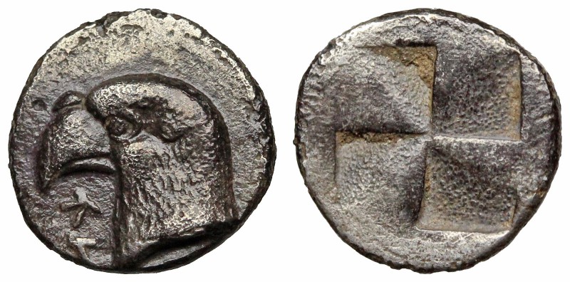 AEOLIS, Kyme. Circa 480-450 BC. AR Hemiobol (8mm, 0.43 g). Eagle’s head left; K ...