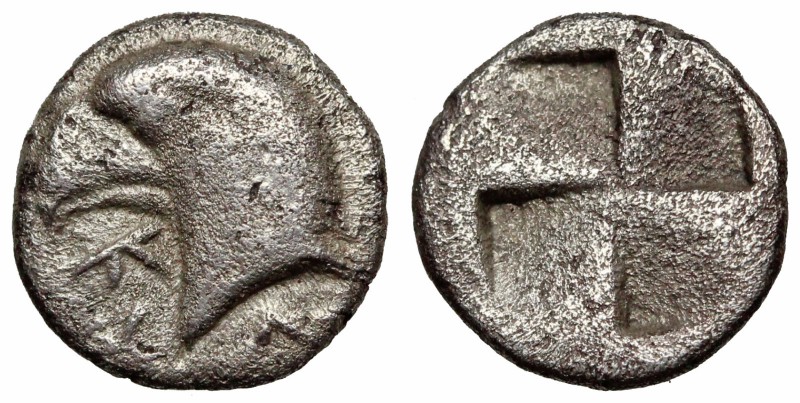 AEOLIS, Kyme. Circa 480-450 BC. AR Hemiobol (8mm, 0.48 g). Eagle’s head left; K ...