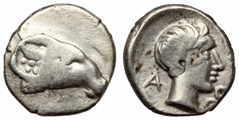 CARIA, Kasolaba. 420-400 BC. AR Hemiobol (7mm, 0.44g). Ram’s head right / Young ...