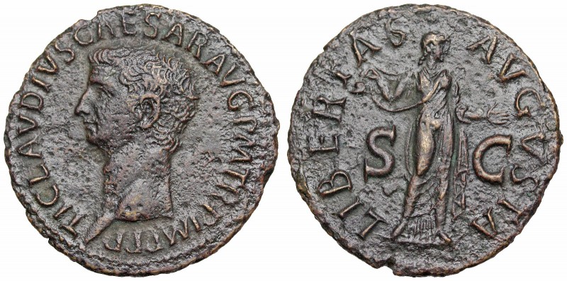 Claudius. AD 41-54. Æ As (29mm, 9.39 g, 6h). Rome mint. Struck AD 42-43. Bare he...