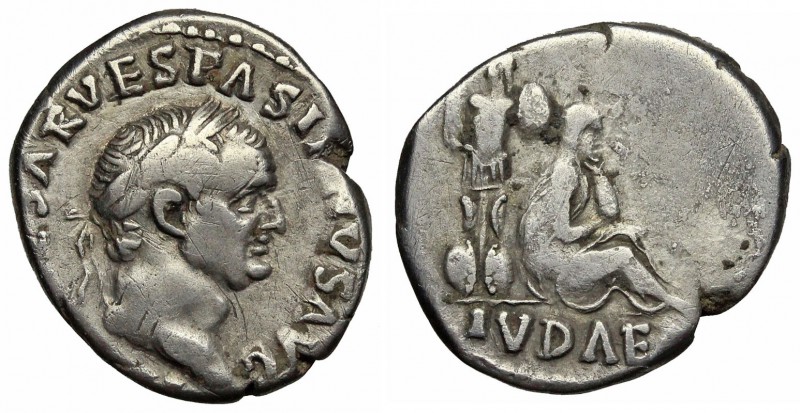 Vespasian. AD 69-79. AR Denarius (18mm, 3.28 g, 4h). Judaea Capta commemorative....