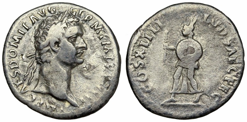 Domitian. AD 81-96. AR Denarius (20mm, 2.95 g, 6h). Rome mint. Struck AD 88. Lau...