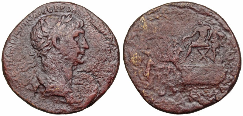 Trajan. AD 98-117. Æ Sestertius. Rome mint. Struck AD 116-117. (34mm, 18.44g). L...