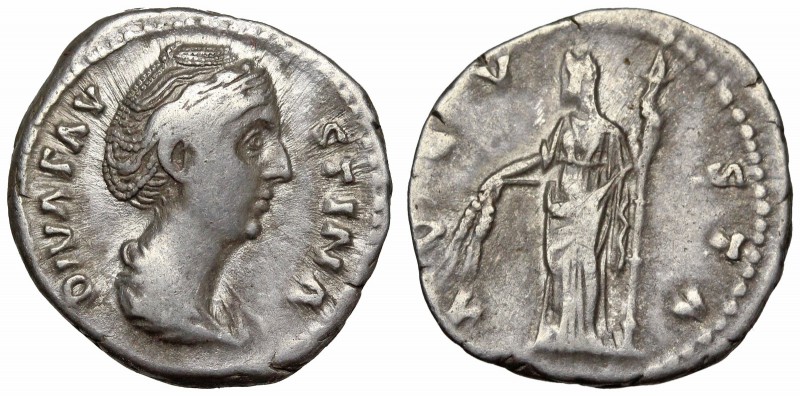 Diva Faustina Senior. Died AD 140/1. AR Denarius (18mm, 3.46 g, 6h). Rome mint. ...