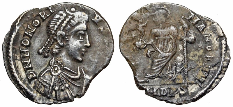 Honorius. AD 393-423. AR Siliqua (16mm, 1.16 g, 12h). Mediolanum (Milan) mint. S...