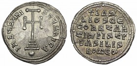 Basil I the Macedonian, with Constantine. 867-886. AR Miliaresion.