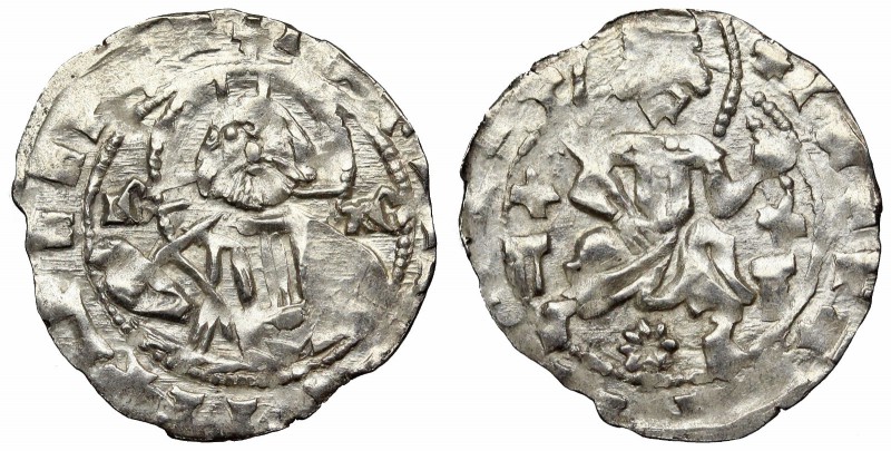 BULGARIA. Ivan Sratsimir. 1356-1396. AR Denar. Half-length bust of Christ facing...
