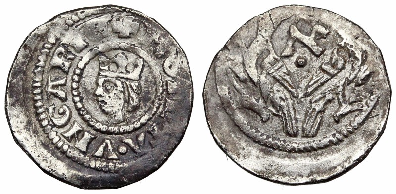 HUNGARY. Stephen V. 1270-1272. Silver Denar (11mm, 0.48 g, 2h). Crowned bust lef...