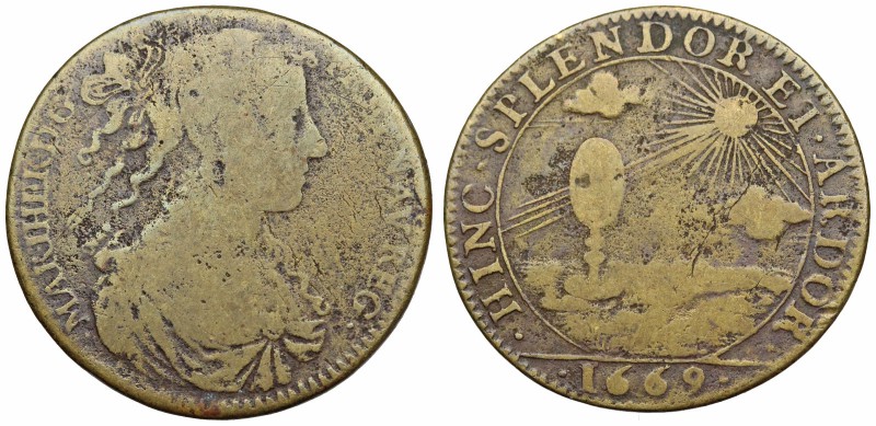 FRANCE. Maria Theresa. 1660-1683. Copper Jeton. Dated 1669.