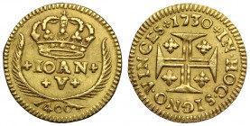 PORTUGAL. João V. Gold 400 Reis, 1730.