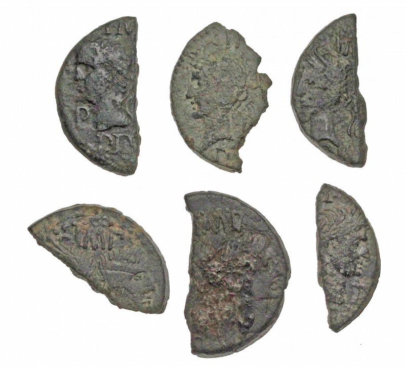 ROMAN PROVINCIAL. Lot of 6 AE As of Nimes. Augustus and Agrippa, cut halves. One...