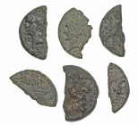 ROMAN PROVINCIAL. Lot of 6 AE As of Nimes. Augustus and Agrippa, cut halves. One with DD countermark. Group lots sold as is, no returns.