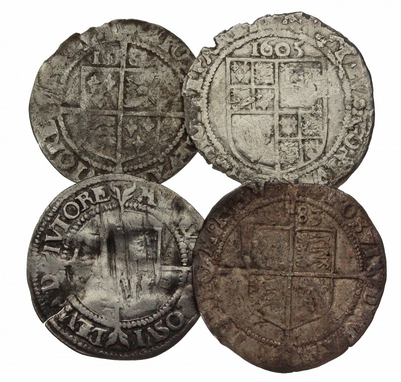 MEDIEVAL. Lot of 4 hammered British coins. All Sixpence, three of Elizabeth I an...