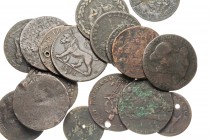 WORLD, British trade (Conder) tokens. Lot of 19 assorted types and localities. Lower grade, some damage/holes. Group lots sold as is, no returns.