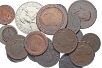 GREAT BRITAIN. Lot of 21 coins from William III to Elizabeth II. Lot includes (1) William III halfpenny; (4) George II halfpenny; (7) George III (Penn...