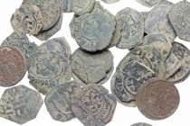 WORLD, Spain. Lot of 35 two and four maravedis, 1500-1600’s. Earthen deposits. Group lots sold as is, no returns.