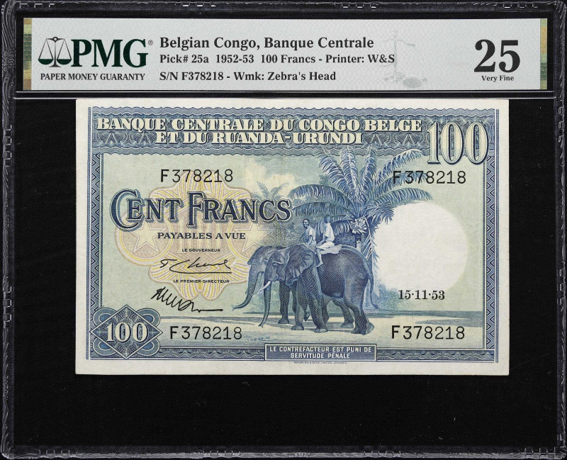 BELGIAN CONGO. Banque Centrale du Congo Belge et du Ruanda-Urundi. 100 Francs, 1...