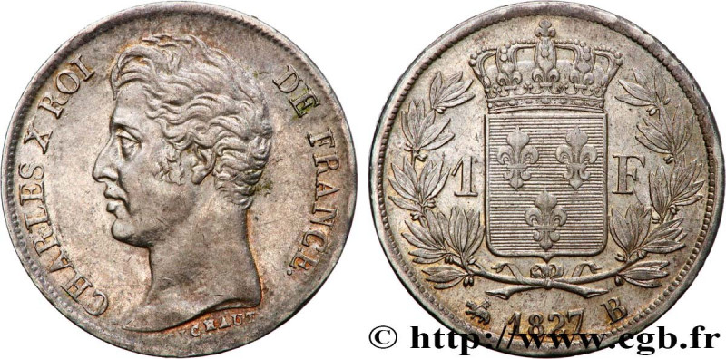 CHARLES X
Type : 1 franc Charles X, matrice du revers à cinq feuilles 
Date : 18...