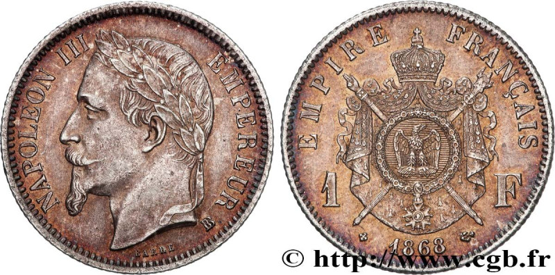 SECOND EMPIRE
Type : 1 franc Napoléon III, tête laurée, Grand BB 
Date : 1868 
M...