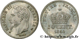 SECOND EMPIRE
Type : 50 centimes Napoléon III, tête laurée 
Date : 1864 
Mint name / Town : Paris 
Quantity minted : 7.597.756 
Metal : silver 
Milles...