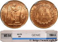 III REPUBLIC
Type : 50 francs or Génie 
Date : 1904 
Mint name / Town : Paris 
Quantity minted : 20250 
Metal : gold 
Millesimal fineness : 900  ‰
Dia...