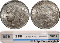 III REPUBLIC
Type : 2 francs Cérès, avec légende 
Date : 1887 
Mint name / Town : Paris 
Quantity minted : 2.342.903 
Metal : silver 
Millesimal finen...