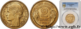 III REPUBLIC
Type : 2 francs Morlon 
Date : 1933 
Quantity minted : inclus 
Metal : bronze-aluminium 
Diameter : 27  mm
Orientation dies : 6  h.
Weigh...
