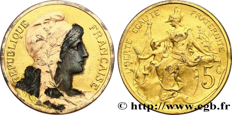 III REPUBLIC
Type : 5 centimes Daniel-Dupuis, doré 
Date : 1898 
Metal : silver ...