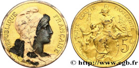 III REPUBLIC
Type : 5 centimes Daniel-Dupuis, doré 
Date : 1898 
Metal : silver plated bronze 
Diameter : 25  mm
Orientation dies : 6  h.
Weight : 4,9...