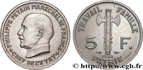 FRENCH STATE
Type : Essai de 5 francs Pétain 
Date : 1941 
Mint name / Town : Paris 
Quantity minted : --- 
Metal : copper nickel 
Diameter : 21,98  m...