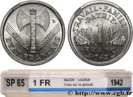 FRENCH STATE
Type : 1 franc Francisque, lourde, avec les croix 
Date : 1942 
Mint name / Town : Paris 
Quantity minted : --- 
Metal : aluminium 
Diame...