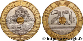 V REPUBLIC
Type : 20 francs Mont Saint-Michel 
Date : 1992 
Mint name / Town : Pessac 
Quantity minted : --- 
Metal : bronze-aluminium and copper nick...