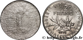 V REPUBLIC
Type : 1/2 franc Semeuse, fautée flan splitté 
Date : 1978 
Mint name / Town : Pessac 
Quantity minted : --- 
Metal : nickel 
Diameter : 19...