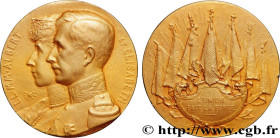 BELGIUM - KINGDOM OF BELGIUM - ALBERT I
Type : Médaille, L’union fait la force 
Date : 1915 
Metal : gilt bronze 
Diameter : 28  mm
Engraver : L’HOMME...