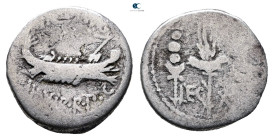Mark Antony 32-31 BC. Military mint moving with M.Antony. Denarius AR