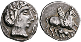 IBERIA, Gaulish-Iberian Imitations. Late 3rd to 2nd century BC. Drachm (Silver, 18 mm, 4.70 g, 2 h), imitating Iltirtasalir (Lérida/Lleida) or Emporio...