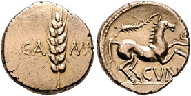 BRITAIN. Trinovantes & Catuvellauni. Cunobelin, circa 10-43. Stater (Gold, 19 mm, 5.37 g, 6 h), Camulodunum (Colchester), circa 10-20. CA-MV Grain ear...