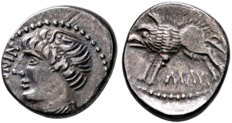 CENTRAL EUROPE. Rauraci. Circa 50-30 BC. Quinarius (Silver, 12 mm, 1.63 g, 4 h)....