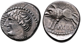 CENTRAL EUROPE. Rauraci. Circa 50-30 BC. Quinarius (Silver, 12 mm, 1.63 g, 4 h). NIN[NO] Draped bust of youthful male to left, with wing in his hair. ...