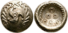 CENTRAL EUROPE. Uncertain tribe. Circa 50-25 BC. Stater (Electrum, 17 mm, 7.16 g, 12 h), 'Regenbogenschüsselchen, Mardorf' type. Triskeles within a to...