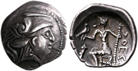 CENTRAL EUROPE. Pannonia. 2nd-1st century BC. Drachm (Silver, 17 mm, 3.32 g, 1 h). Celticized head of Athena to right, wearing decorated and crested C...