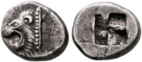 GAUL. Massalia. Circa 525-500 BC. Trihemiobol (Silver, 11 mm, 1.33 g), Phokaic standard. Head of a roaring lion to left. Rev. Quadripartite incuse squ...